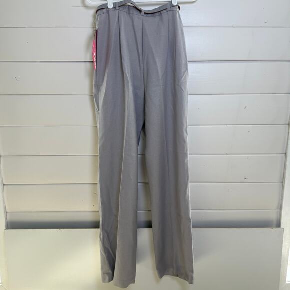 NWT Vintage 70s High Waisted Gray Belted Trousers Straight Leg Work Pants 10 - Picture 4 of 8